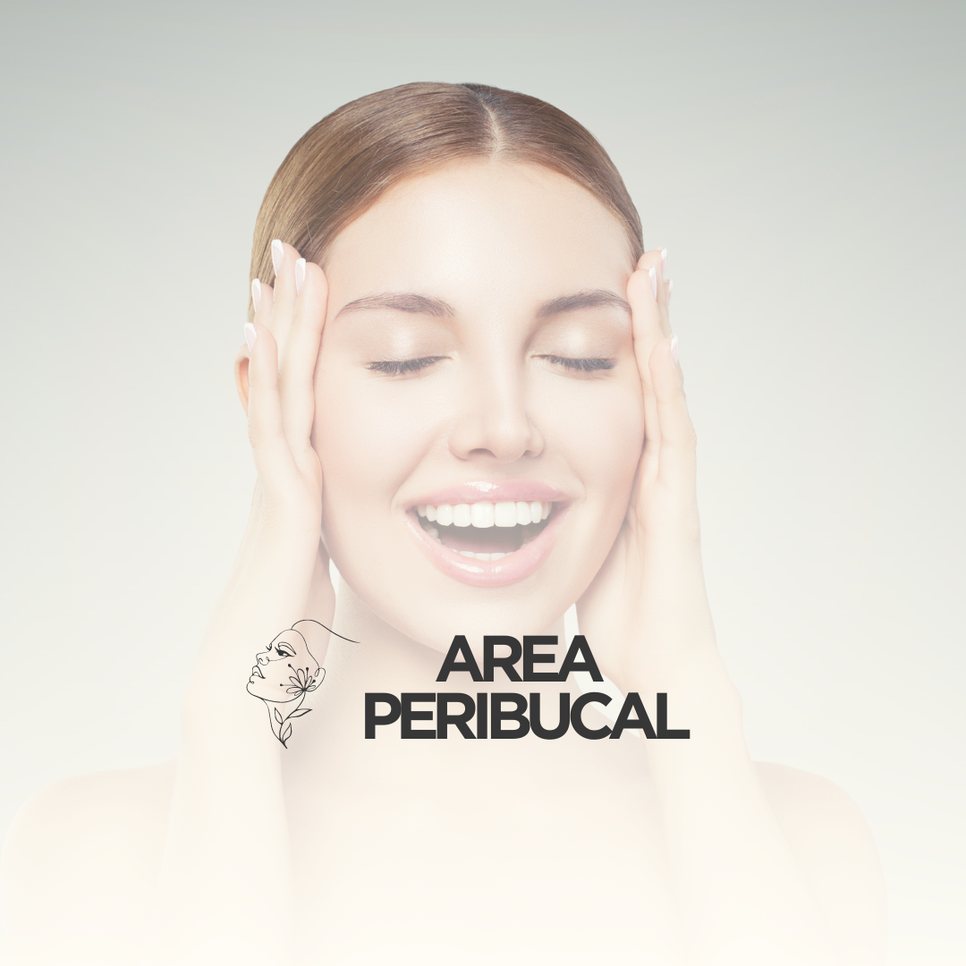 Mujer sonriendo con piel radiante, destacando tratamientos específicos para el área peribucal y rejuvenecimiento facial